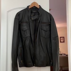 Black leather bomber jacket men’s Bloomingdales.